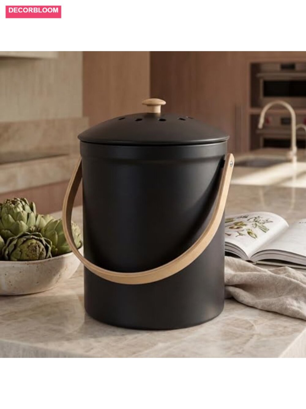 Kitchen Compost Bin with Smell Proof Lid - Rust Proof Odorless Countertop